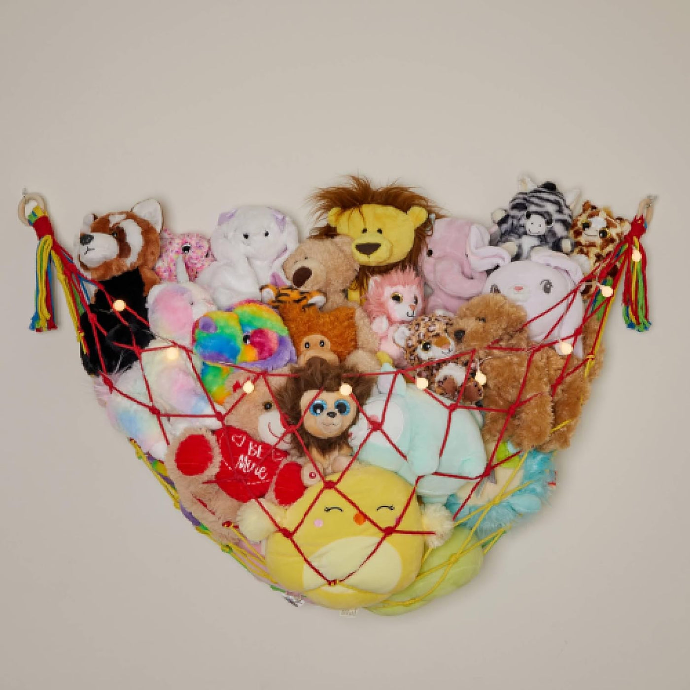 lilly's love macrame stuffed animal hammock - rainbow